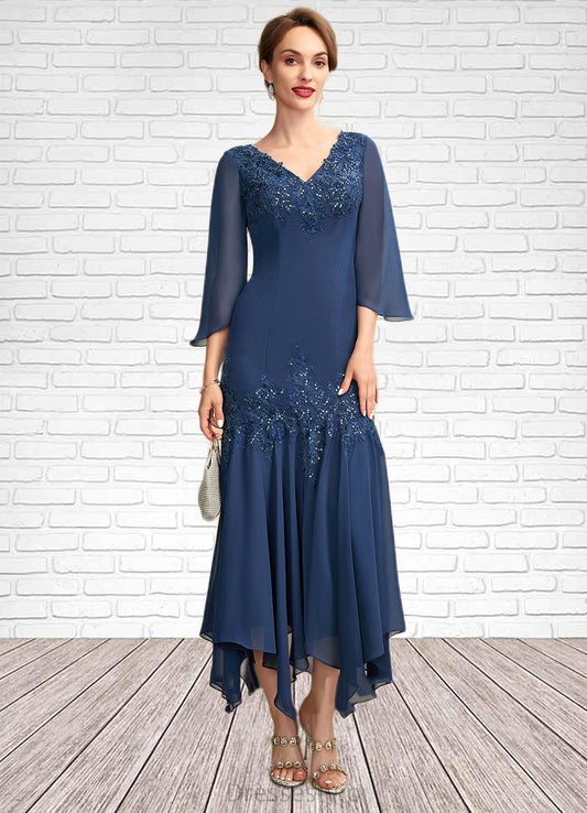 Meg Trumpet/Mermaid V-neck Ankle-Length Chiffon Mother of the Bride Dress With Appliques Lace Sequins HP126P0015009