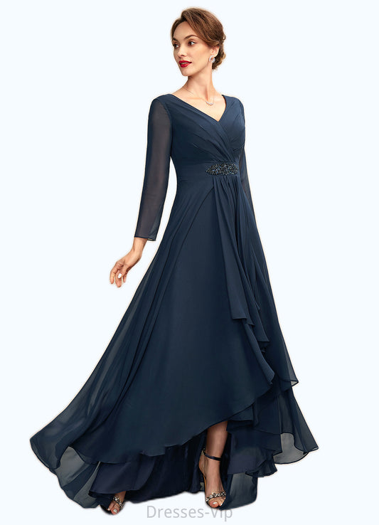 Ellie A-Line V-neck Asymmetrical Chiffon Mother of the Bride Dress With Ruffle Beading Bow(s) HP126P0015021