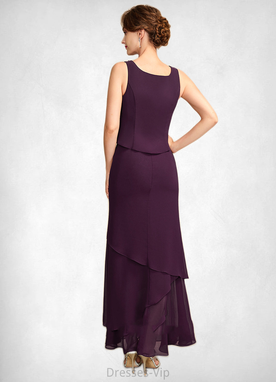 Poll Sheath/Column Scoop Neck Ankle-Length Chiffon Mother of the Bride Dress With Beading Sequins HP126P0015024