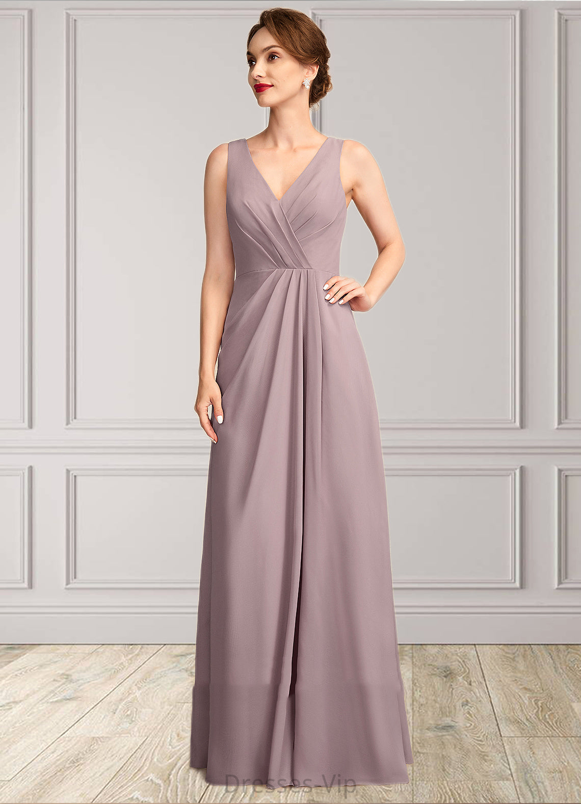 Tania A-Line V-neck Floor-Length Chiffon Mother of the Bride Dress With Ruffle HP126P0015026