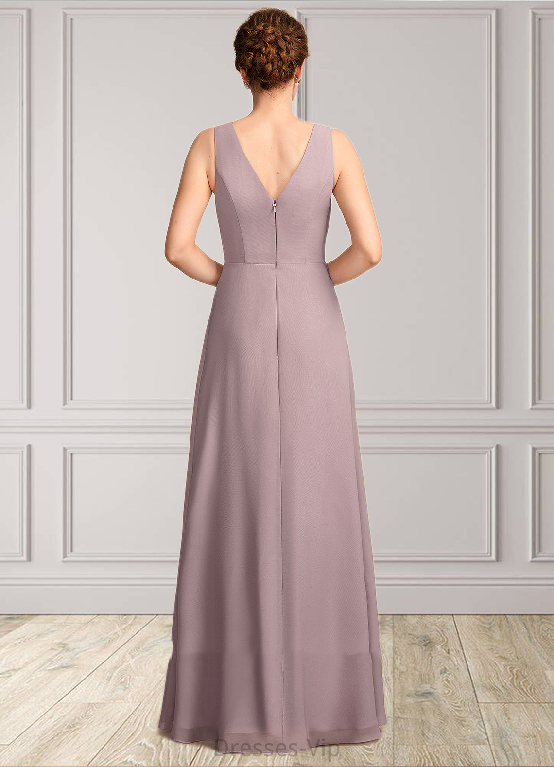 Tania A-Line V-neck Floor-Length Chiffon Mother of the Bride Dress With Ruffle HP126P0015026