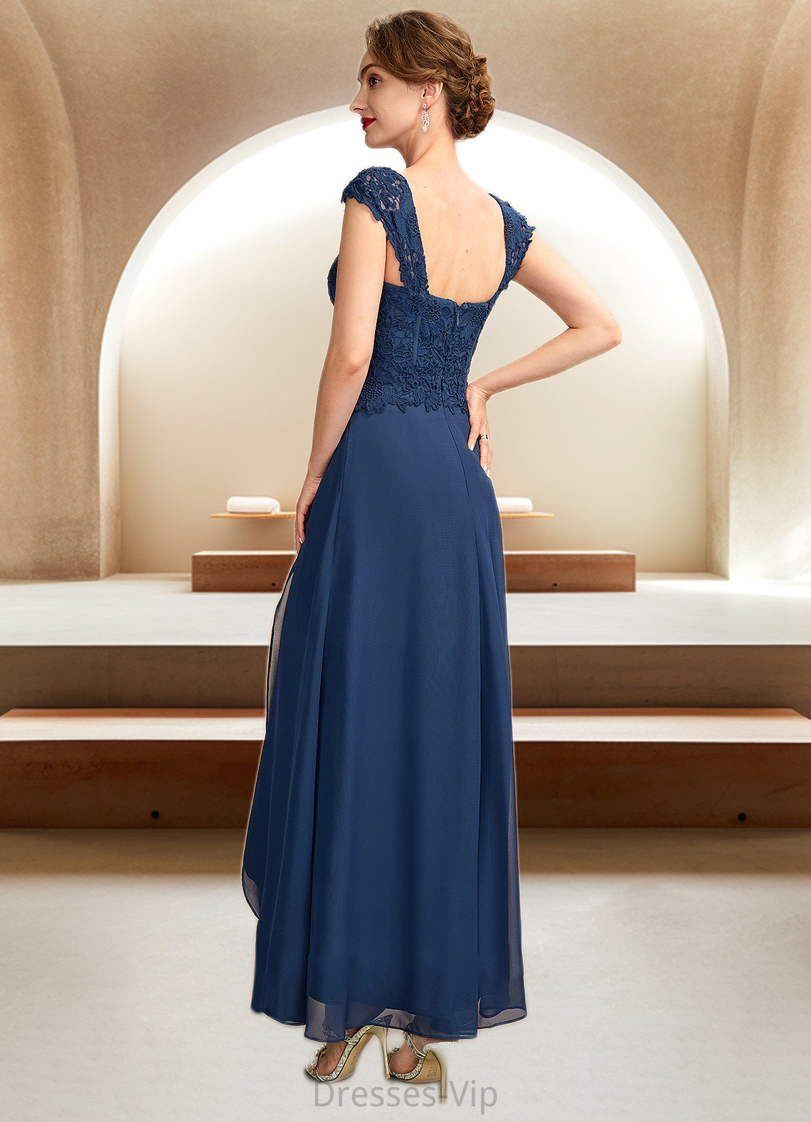 Jacqueline A-Line Square Neckline Asymmetrical Chiffon Lace Mother of the Bride Dress HP126P0015034