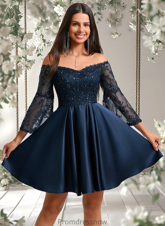 Francesca A-line Off the Shoulder Short Satin Homecoming Dress With Sequins HPP0025651