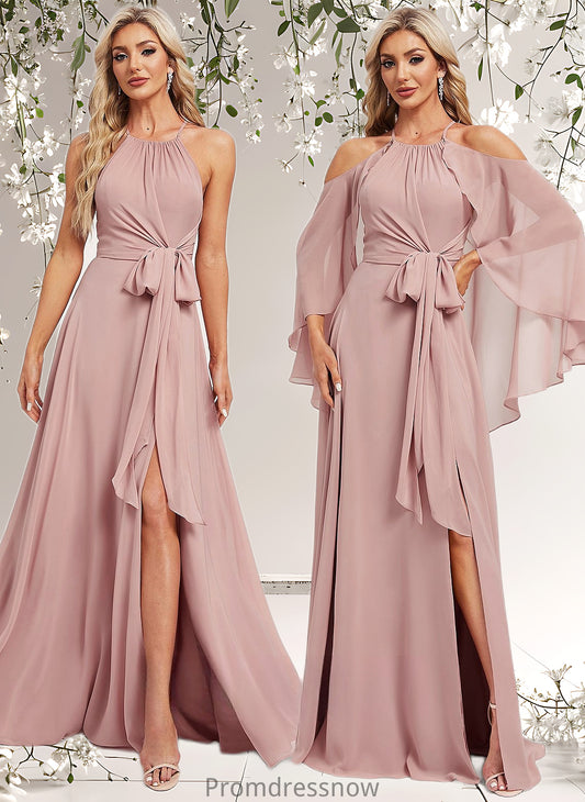 Skye A-line Halter Floor-Length Chiffon Bridesmaid Dress HPP0025821