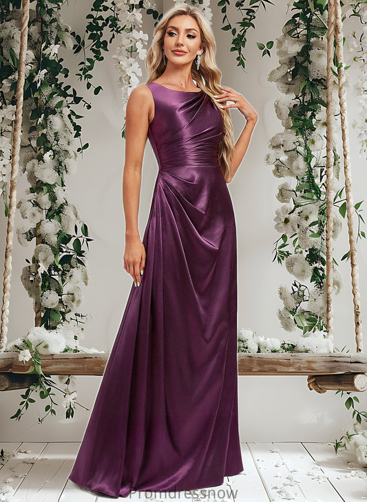 London A-line Scoop Floor-Length Stretch Satin Bridesmaid Dress HPP0025829