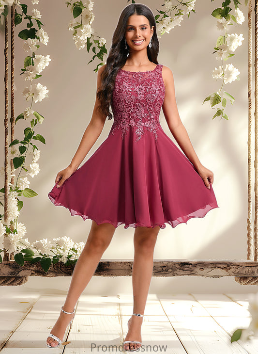 Avah A-line Scoop Short Chiffon Homecoming Dress With Sequins Appliques Lace HPP0025681