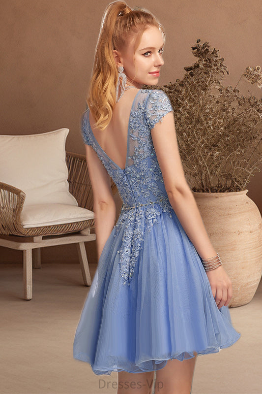 Jocelynn A-line Scoop Short/Mini Tulle Homecoming Dress With Beading Appliques Lace HPP0020547