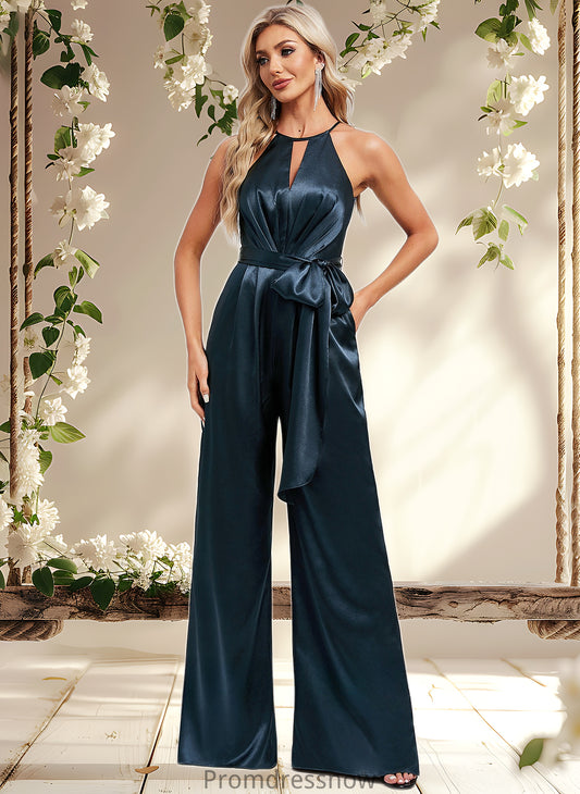 Kristen Jumpsuit/Pantsuit Halter Floor-Length Stretch Satin Bridesmaid Dress HPP0025805