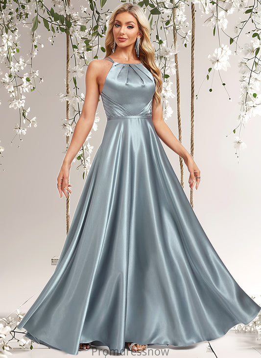 Liana A-line Halter Floor-Length Stretch Satin Bridesmaid Dress HPP0025783