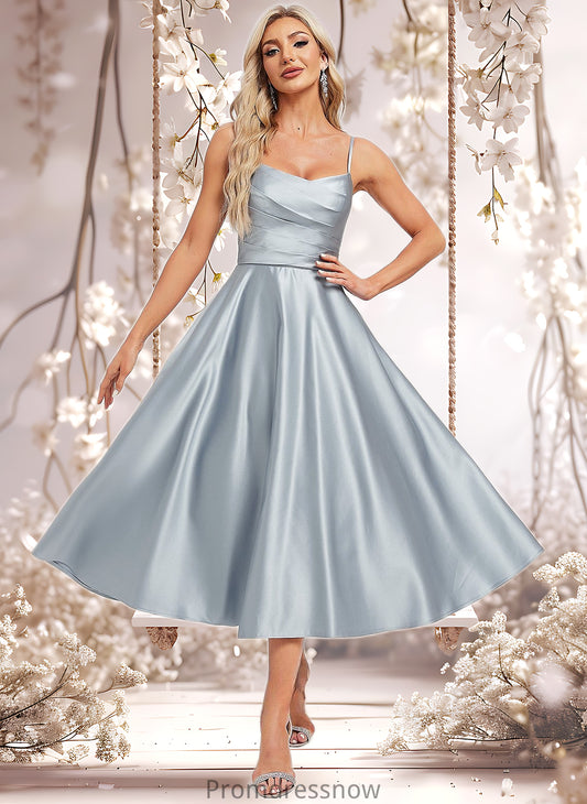 Anabella A-line V-Neck Tea-Length Satin Bridesmaid Dress HPP0025794