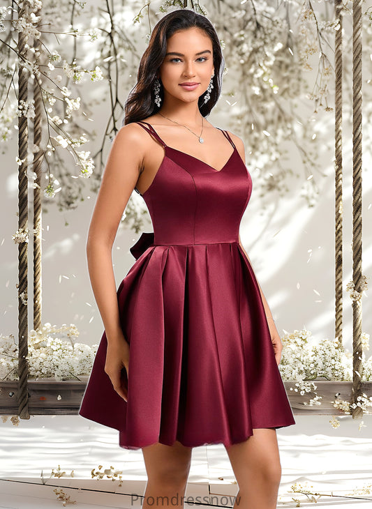 Lexi Ball-Gown/Princess V-Neck Short Satin Homecoming Dress With Bow HPP0025662