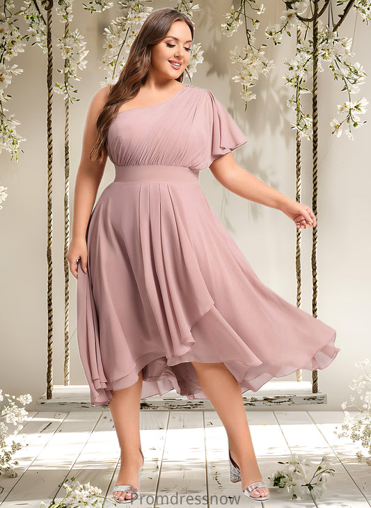 Lauryn A-line One Shoulder Asymmetrical Chiffon Bridesmaid Dress With Ruffle HPP0025819