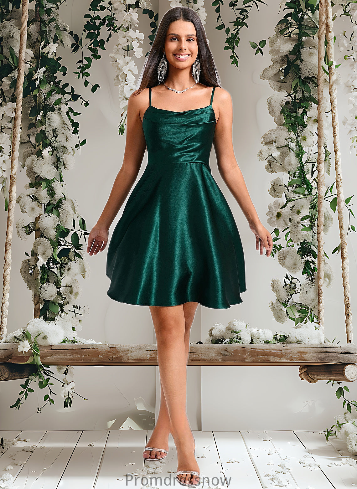 Emily A-line Cowl Short Stretch Satin Homecoming Dress HPP0025664