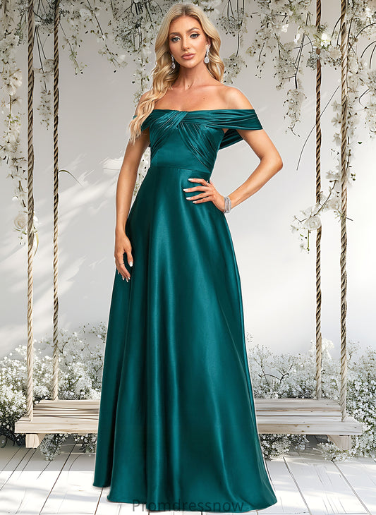 Yaretzi A-line Off the Shoulder Floor-Length Stretch Satin Prom Dresses HPP0025879