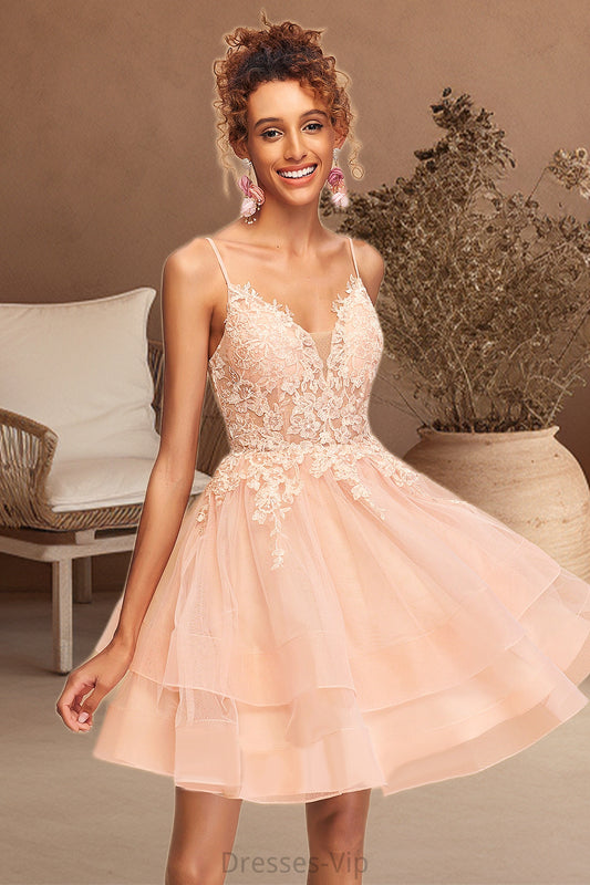 Kit A-line V-Neck Short/Mini Lace Tulle Homecoming Dress HPP0020524