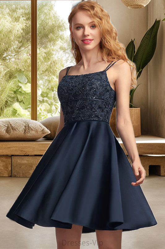 Caylee A-line Square Short/Mini Satin Homecoming Dress HPP0020553