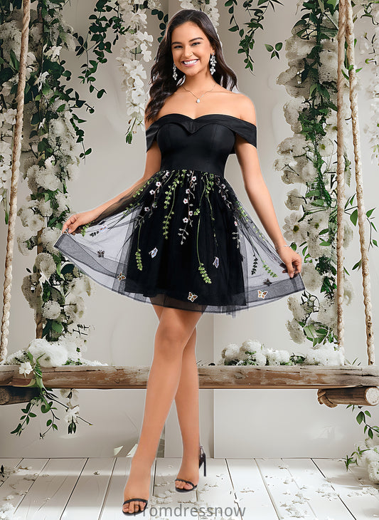 Ryan A-line Off the Shoulder Short Tulle Lace Homecoming Dress With Embroidered HPP0025720