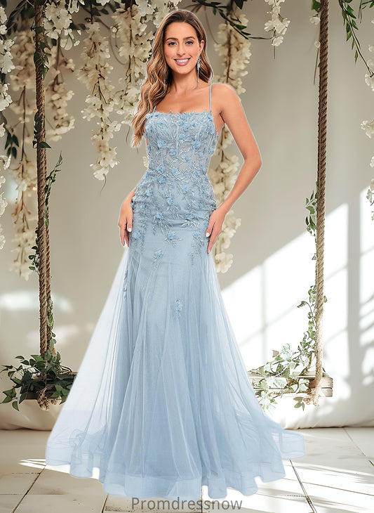 Deanna Trumpet/Mermaid Straight Sweep Train Tulle Prom Dresses With Flower HPP0025866