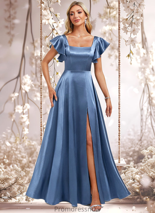 Alena A-line Square Floor-Length Stretch Satin Bridesmaid Dress With Ruffle HPP0025769