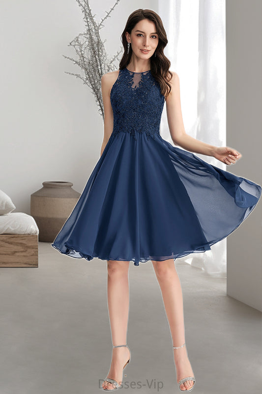 Dana A-line Scoop Knee-Length Chiffon Lace Homecoming Dress With Beading HPP0020515