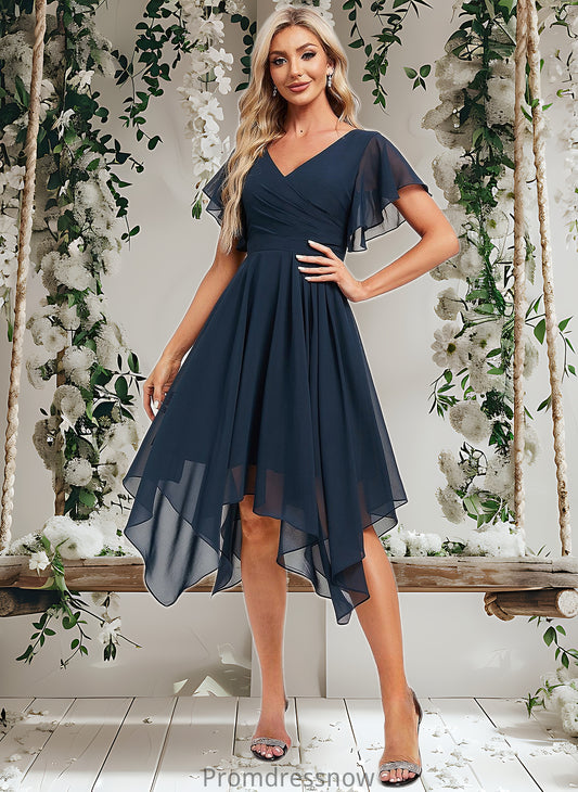 Carlie A-line V-Neck Asymmetrical Chiffon Bridesmaid Dress With Ruffle HPP0025804