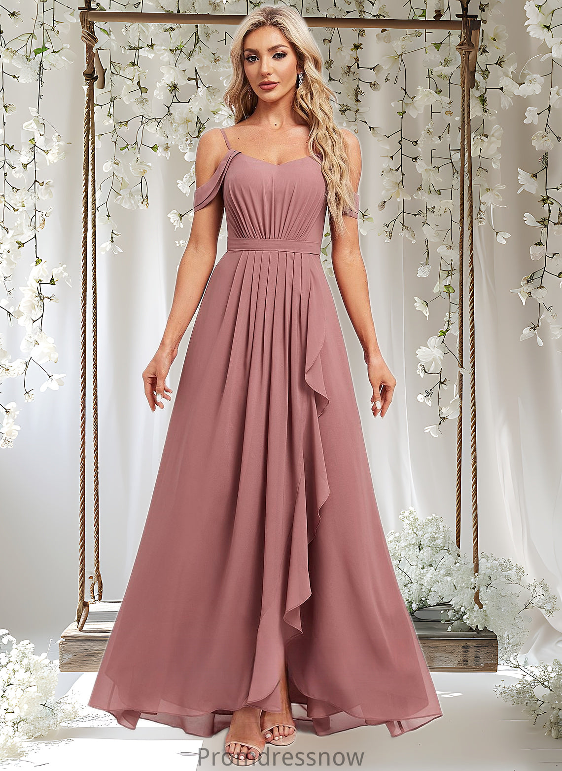 Daphne A-line Cold Shoulder Asymmetrical Chiffon Bridesmaid Dress HPP0025823