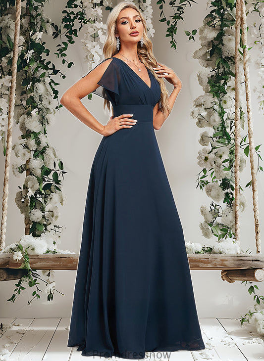 Kylie A-line V-Neck Floor-Length Chiffon Bridesmaid Dress HPP0025806