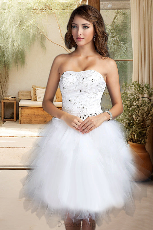 Elva A-line Sweetheart Knee-Length Satin Tulle Homecoming Dress With Beading Cascading Ruffles Appliques Lace Sequins HPP0020598