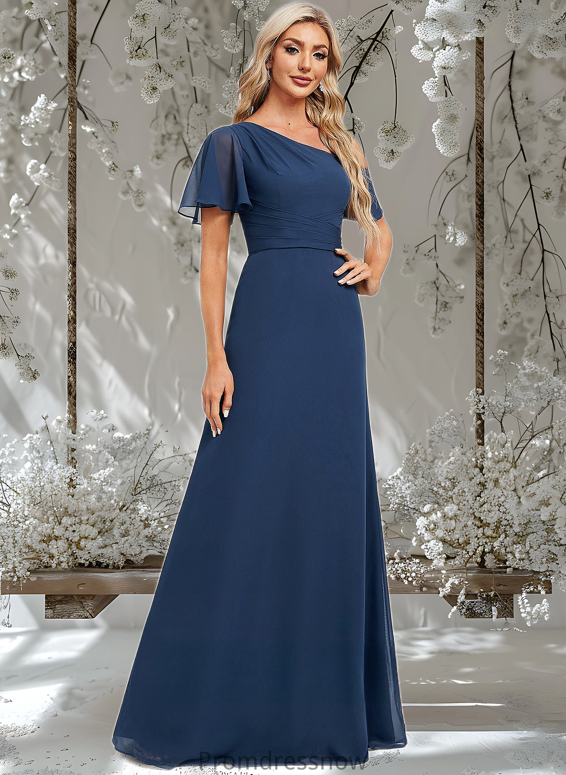 Lacey A-line Asymmetrical Floor-Length Chiffon Bridesmaid Dress With Ruffle HPP0025801