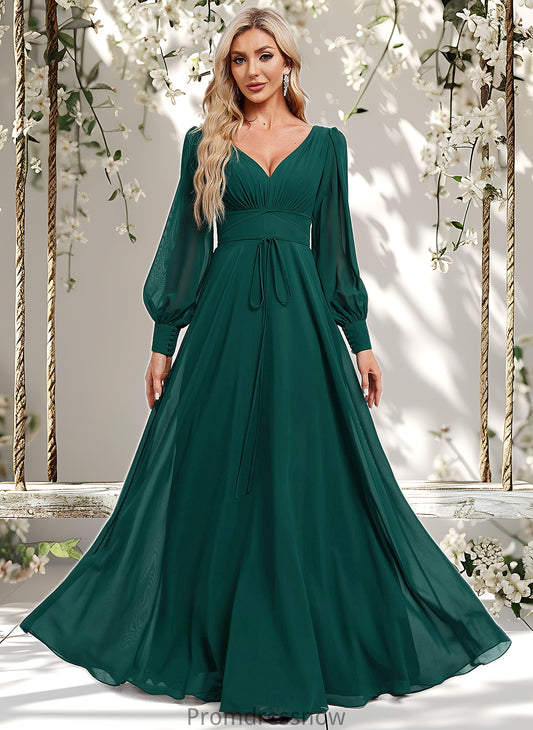 Amelie A-line V-Neck Floor-Length Chiffon Bridesmaid Dress HPP0025816