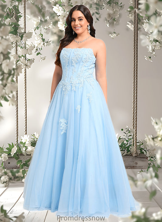 Arianna Ball-Gown/Princess Straight Sweep Train Tulle Prom Dresses With Sequins Appliques Lace HPP0025864