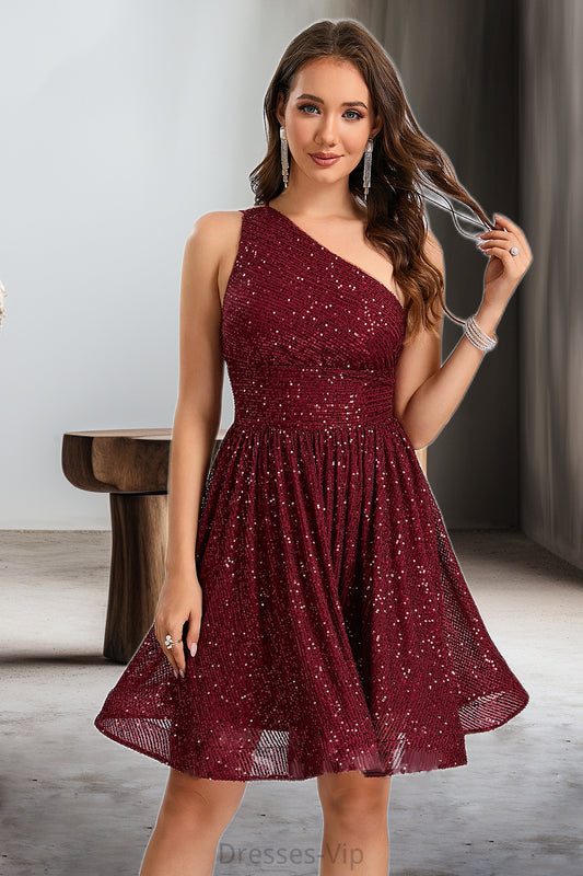 Mara A-line One Shoulder Short/Mini Sequin Homecoming Dress With Sequins HPP0020485