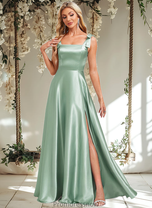 Madyson A-line Square Floor-Length Stretch Satin Bridesmaid Dress With Bow HPP0025788