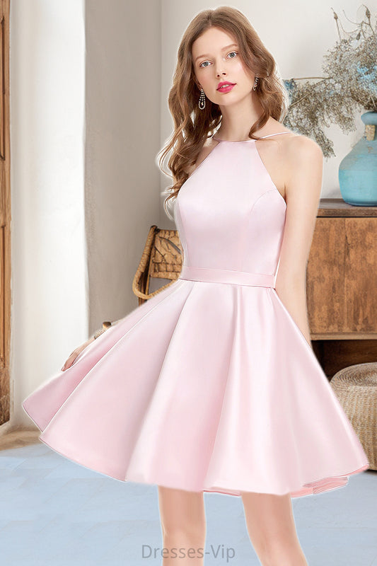 Lila A-line Scoop Short/Mini Satin Homecoming Dress HPP0020590