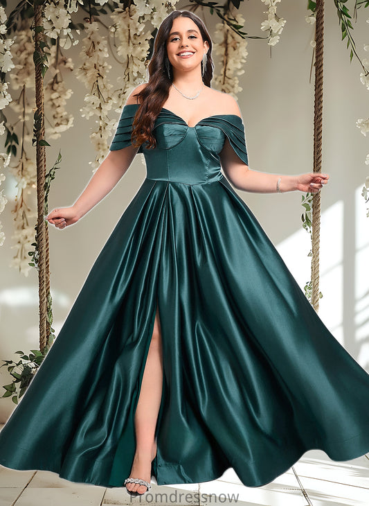 Harriet A-line Off the Shoulder Floor-Length Satin Prom Dresses With Pleated HPP0025851