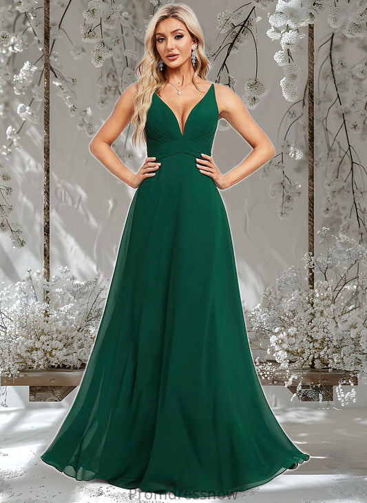 Dalia A-line V-Neck Floor-Length Chiffon Bridesmaid Dress HPP0025813