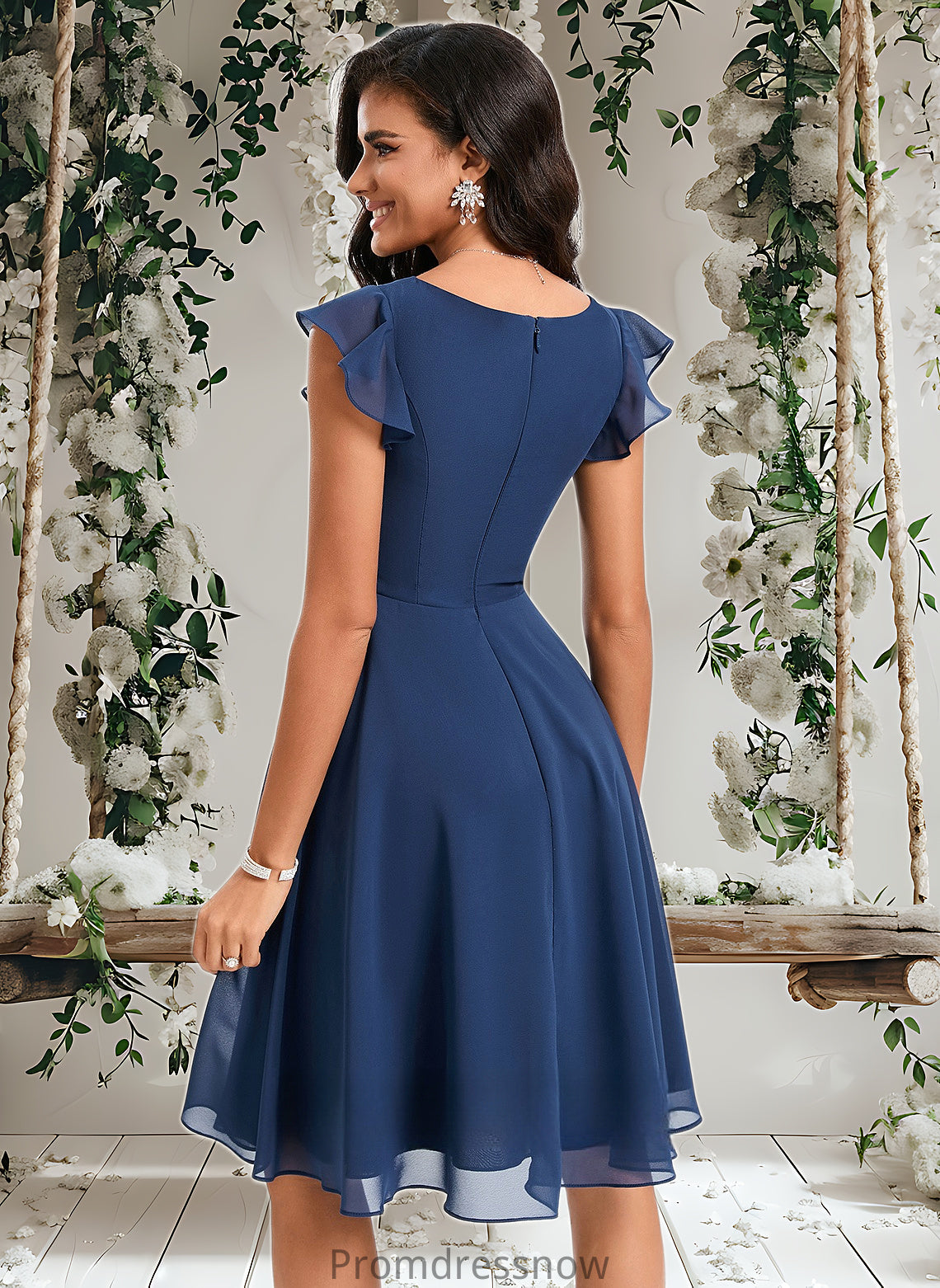 Esme A-line V-Neck Knee-Length Chiffon Homecoming Dress With Ruffle HPP0025684