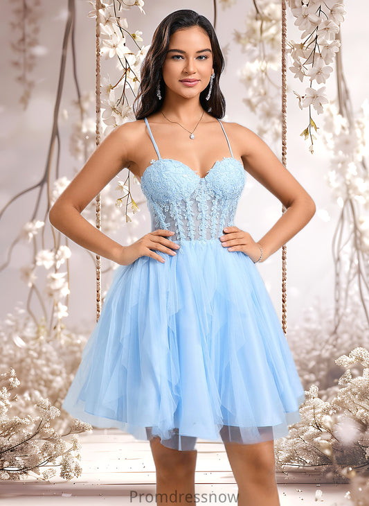 Claudia Ball-Gown/Princess Sweetheart Short Lace Tulle Homecoming Dress With Ruffle HPP0025707