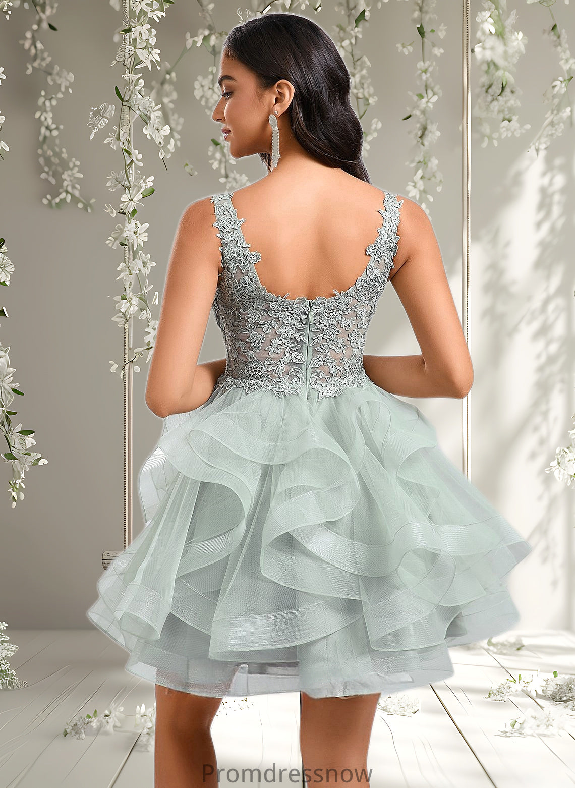 Deborah Ball-Gown/Princess V-Neck Short Tulle Lace Homecoming Dress HPP0025671