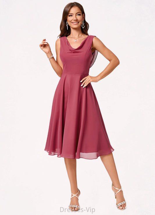 Kylee A-line Cowl Knee-Length Chiffon Cocktail Dress With Ruffle HPP0022232