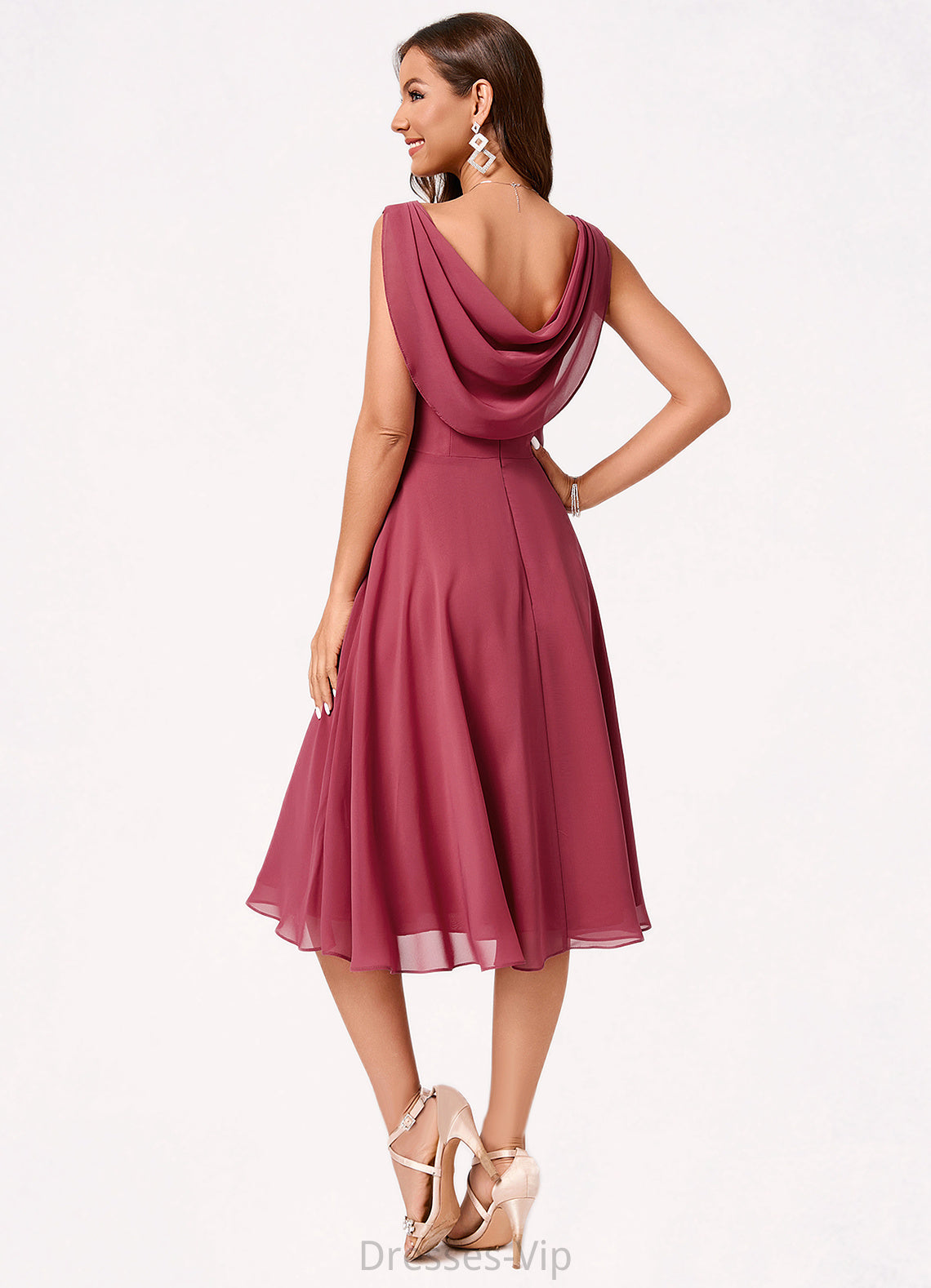 Kylee A-line Cowl Knee-Length Chiffon Cocktail Dress With Ruffle HPP0022232