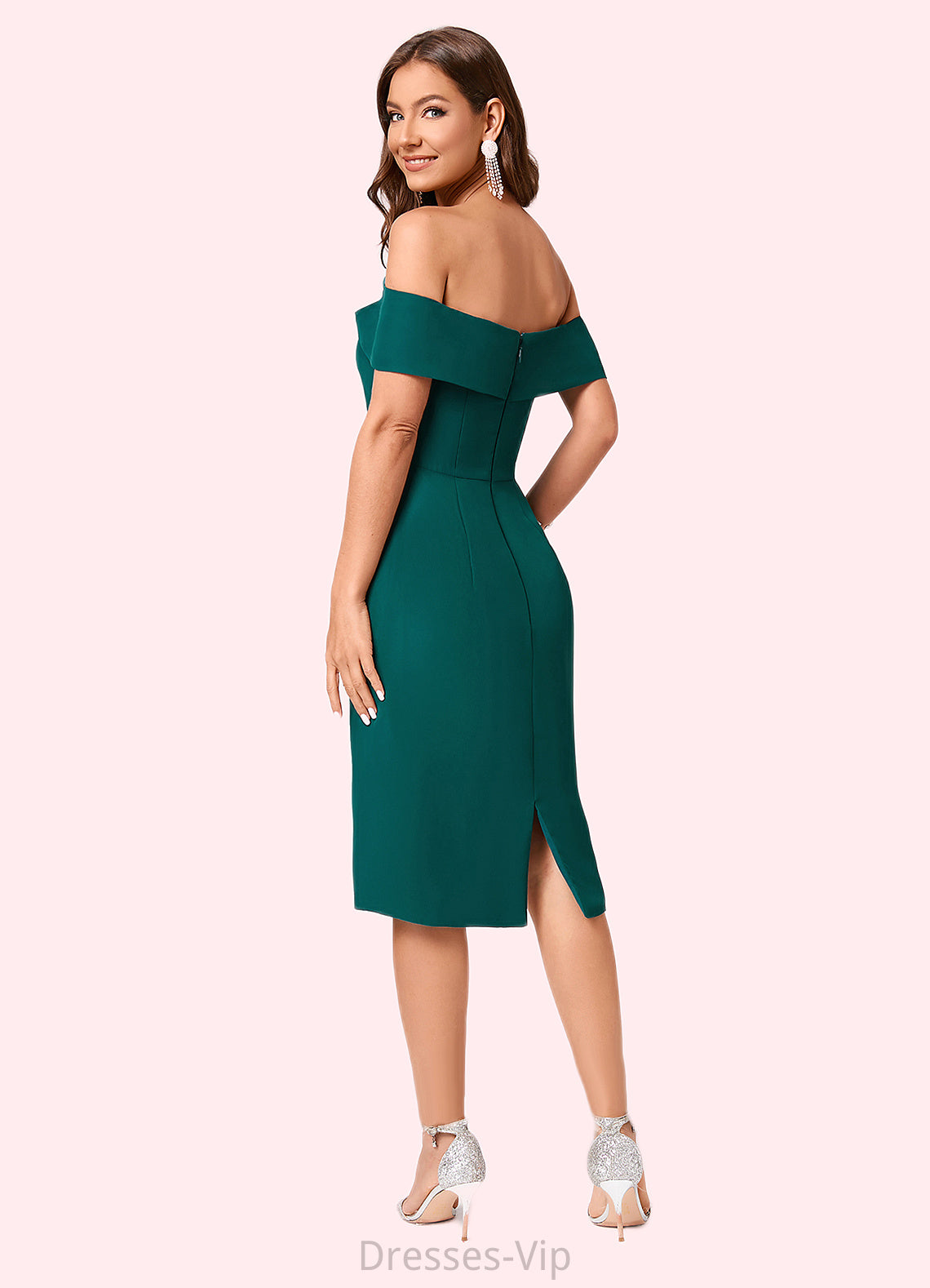 Carly Sheath/Column Off the Shoulder Knee-Length Chiffon Cocktail Dress With Ruffle HPP0022340