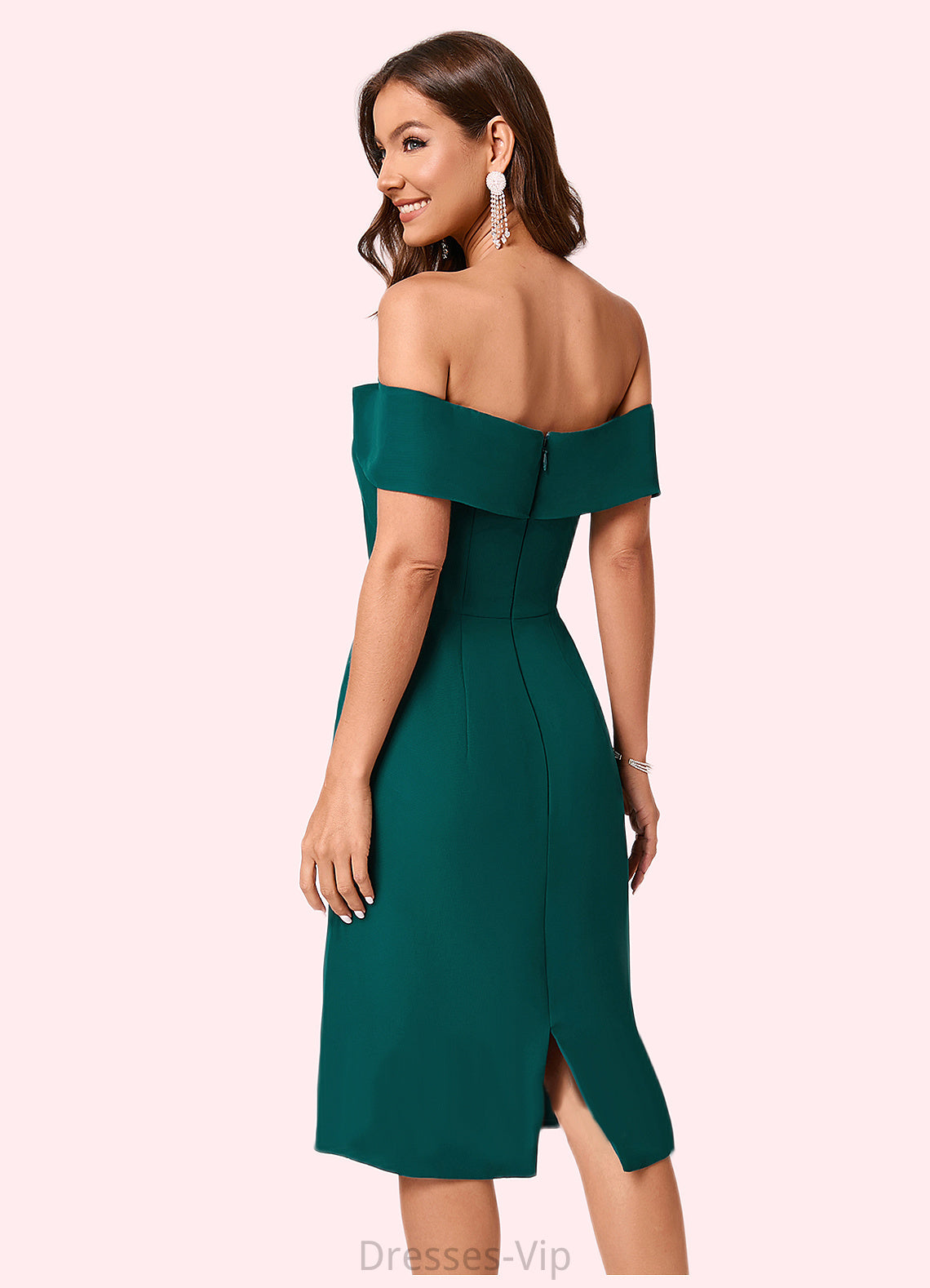 Carly Sheath/Column Off the Shoulder Knee-Length Chiffon Cocktail Dress With Ruffle HPP0022340