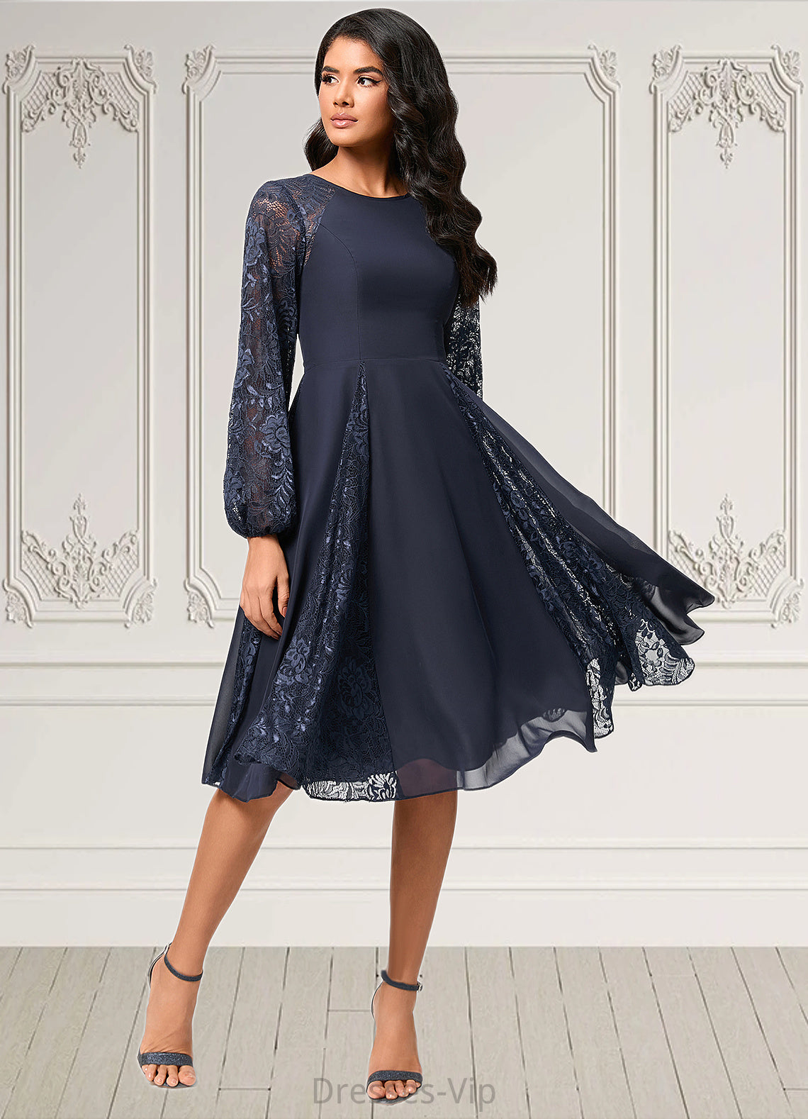 Luz A-line Scoop Knee-Length Chiffon Lace Cocktail Dress HPP0022347