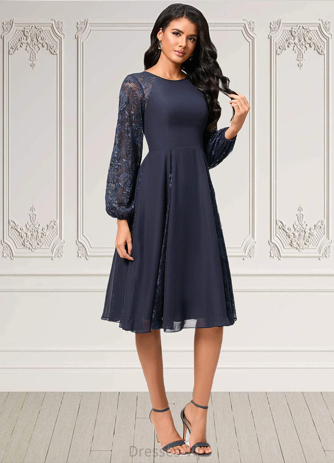 Luz A-line Scoop Knee-Length Chiffon Lace Cocktail Dress HPP0022347