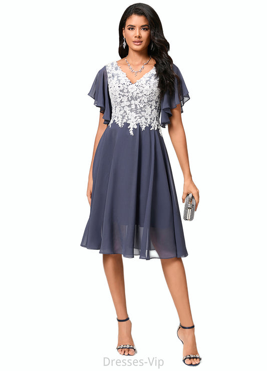 Abagail A-line V-Neck Knee-Length Chiffon Lace Cocktail Dress HPP0022376