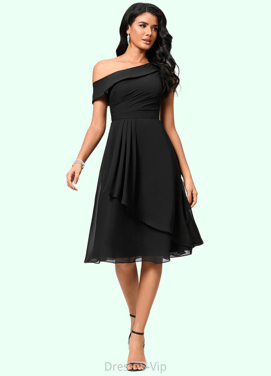 Gretchen A-line One Shoulder Tea-Length Chiffon Cocktail Dress With Ruffle HPP0022378