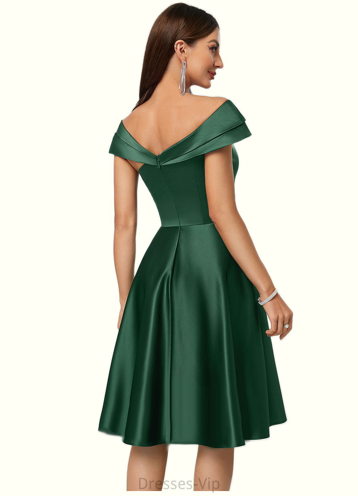 Lesley A-line Asymmetrical Knee-Length Satin Cocktail Dress With Rhinestone Crystal Brooch HPP0022407