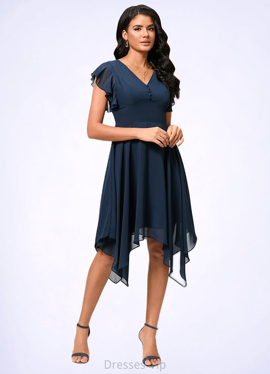 Belen A-line V-Neck Tea-Length Chiffon Cocktail Dress HPP0022409