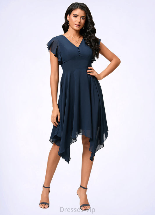 Belen A-line V-Neck Tea-Length Chiffon Cocktail Dress HPP0022409